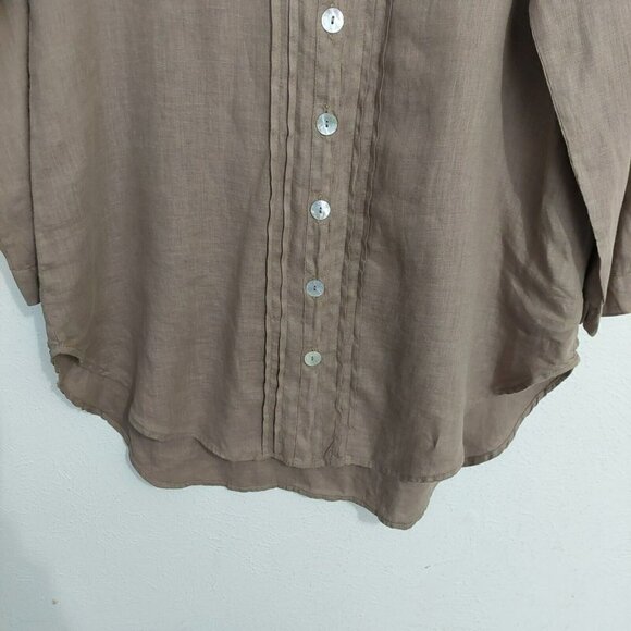 Match Point Tan Brown 3/4 Sleeve 100% Linen Tunic Top Coastal Grandma Small - Picture 3 of 10